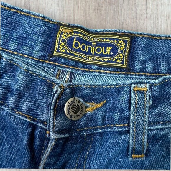 BONJOUR Vintage 80s 90s High Waist Mom Tapered Leg Dark Wash Denim Jeans 14 P/P - Picture 4 of 8
